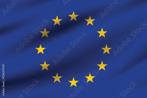 European Union flag official colors and proportion digital vector illustration. Pleated flag.