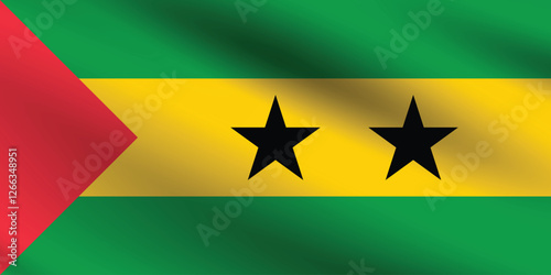 SAO Tome and Principe flag official colors and proportion digital vector illustration. Pleated flag.