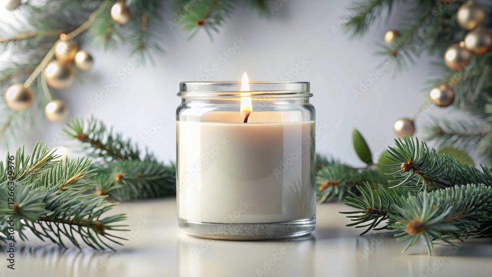 A flickering candle's warm glow amidst a serene arrangement of evergreen boughs and delicate ornaments creates a peaceful, festive ambiance. A flickering candle's warm glow amidst a serene arrangement of evergreen boughs and delicate ornaments creates a peaceful, festive ambiance.
