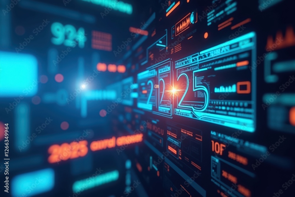 A Futuristic Digital Interface Displaying Complex Data Visualizations with Neon Colors and Real-Time Analytics in a High-Tech Environment A Futuristic Digital Interface Displaying Complex Data Visualizations with Neon Colors and Real-Time Analytics in a High-Tech Environment
