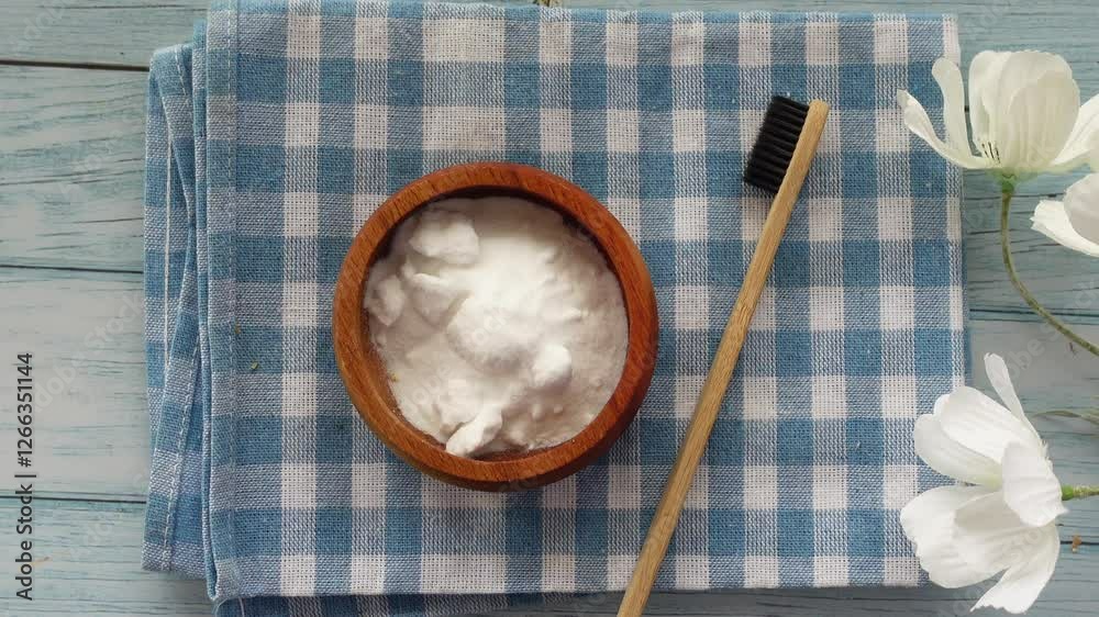 Natural teeth whitening method using baking soda and charcoal