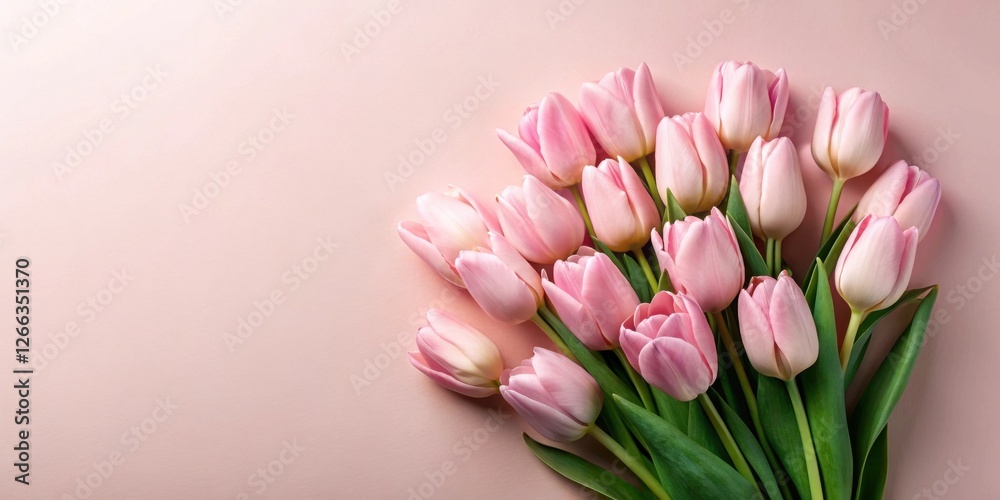Obraz premium A Delicate Bouquet of Pale Pink Tulips Arranged on a Soft Pink Background