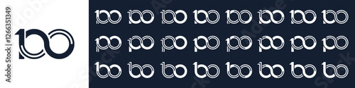 collection of creative number 100 logo designs. abstract one hundred design vector illustration