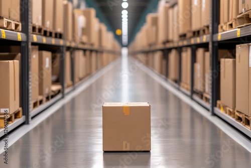 Wallpaper Mural A large fulfillment center with symmetrical rows of brown packages arranged perfectly on metal racks Torontodigital.ca