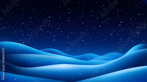 A serene digital artwork depicting soothing blue waves under a starry night sky. The flowing shapes create a calming atmosphere, ideal for backgrounds or relaxation themes. photo