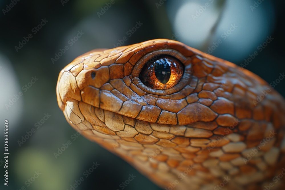 Obraz premium Close-up of a snake's head, showing intricate scales and eye detail. Perfect for nature, wildlife, or reptile-themed projects needing a captivating image.