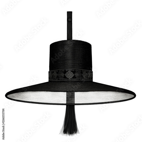 digital illustration of a Korean gat, sleek black horsehair texture, cylindrical crown, transparent background, PNG