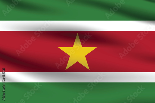 Suriname flag official colors and proportion digital vector illustration. Pleated flag.