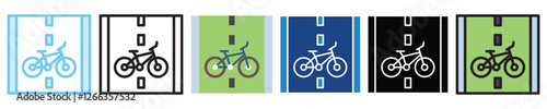 Bicycle multi style, mini illustration icon. outline, flat, glyph, line color, UI, UX kit, app, web development, digital or print. For education, construction, transportation, traffic management.