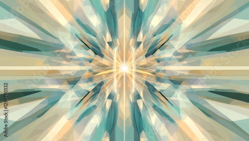 A background of geometric shapes in soft, pastel colors like teal and beige, creating an abstract pattern that suggests modernity and technology.