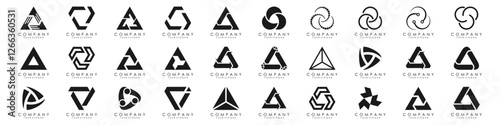 set of trinity tech logo design. technology vector illustration