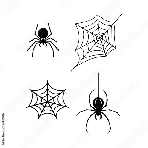 A set of high-contrast vector icons featuring spiders in different poses 