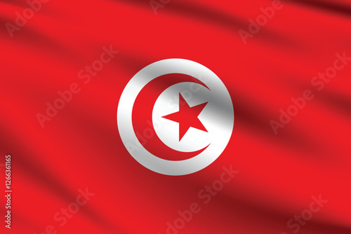 Tunisia flag official colors and proportion digital vector illustration. Pleated flag.