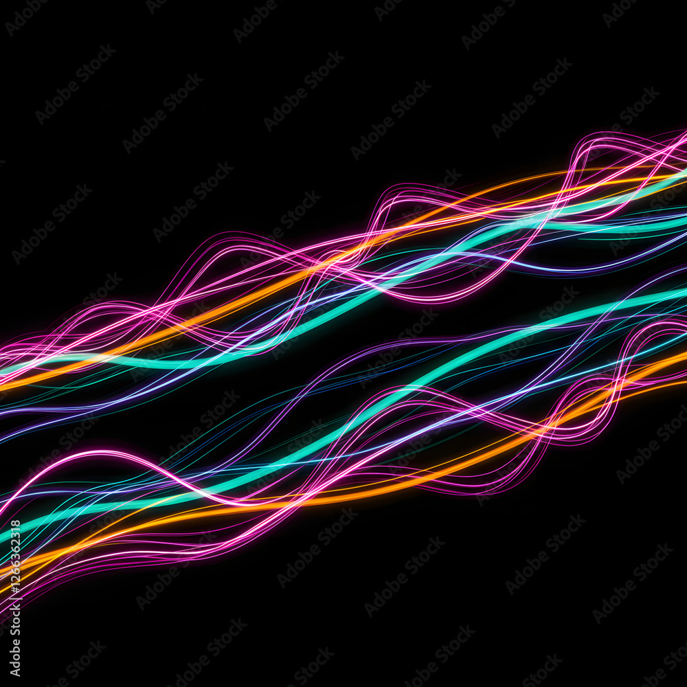 Fototapeta premium Abstract wave lines pattern dynamic colorful light flowing isolated on a black background—the concept of music, party, technology, modern. Abstract flowing wavy lines. Colorful dynamic wave