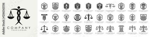 set of justice law logo design template. attorney logo with pillar and star shape illustration