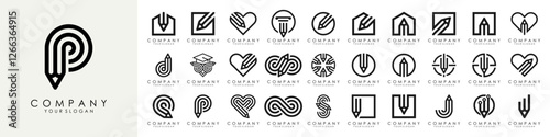 set of creative pencil concept logo design inspiration. vector illustration
