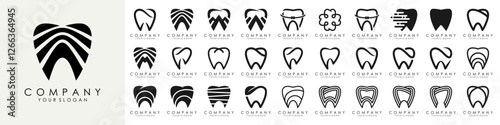 set of dental clinic tooth logo design vector illustration.