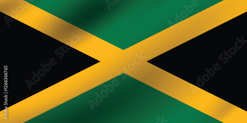 Jamaica flag official colors and proportion digital vector illustration. Pleated flag.