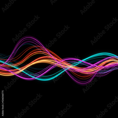 Vibrant Multicolor Neon Light Waves on Black Background