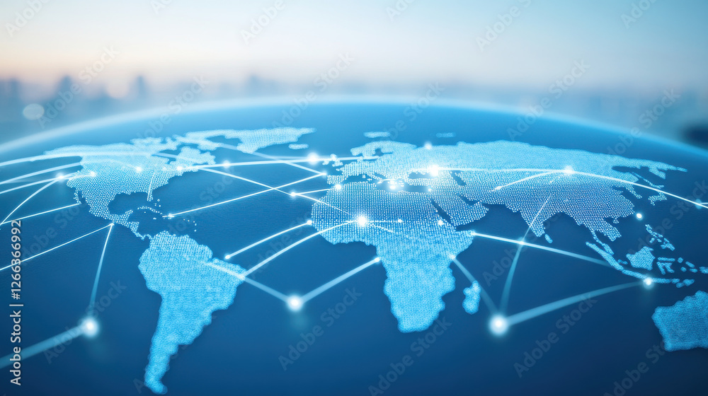Global logistics network with connections across continents and cities Global logistics network with connections across continents and cities
