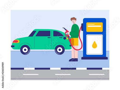 People refueling illustration. Modern urban life illustration. Flat vector illustration concept.