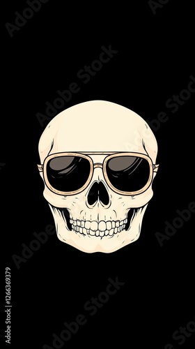 A stylized skull wearing sunglasses against a black background, ideal for edgy designs