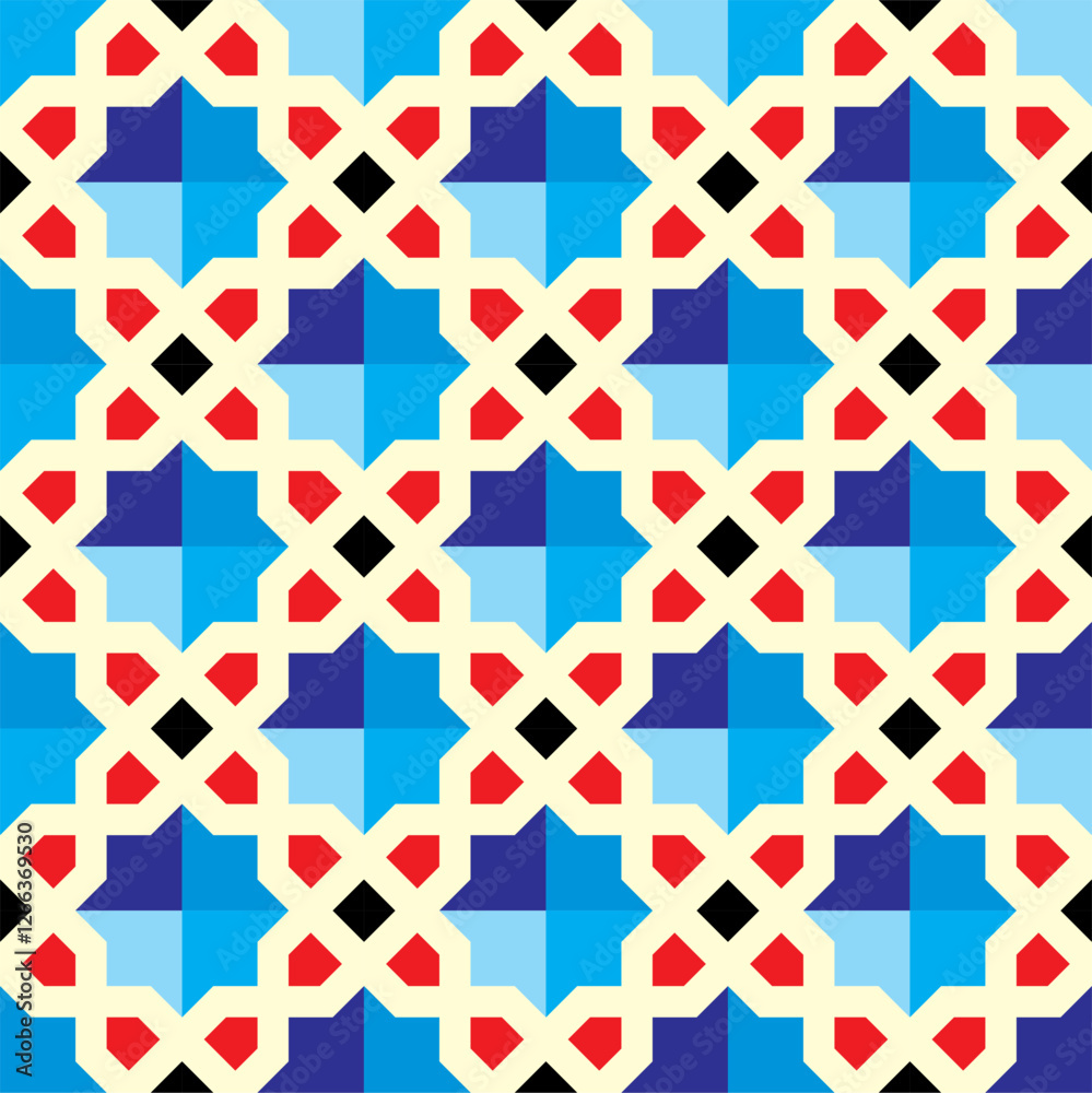 Vector illustration of seamless Islamic geometric ornamental pattern. Oriental background in navy blue colors Vector illustration of seamless Islamic geometric ornamental pattern. Oriental background in navy blue colors