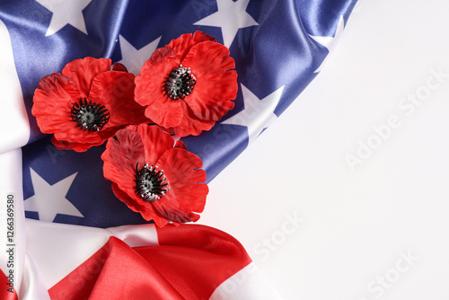 Flag of USA and poppy flowe...