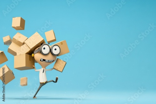 A worker carrying too many boxes, obstructing their vision, tripping over an obstacle