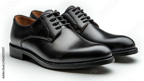 Elegant black leather dress shoes with a polished finish, displayed on a clean white background