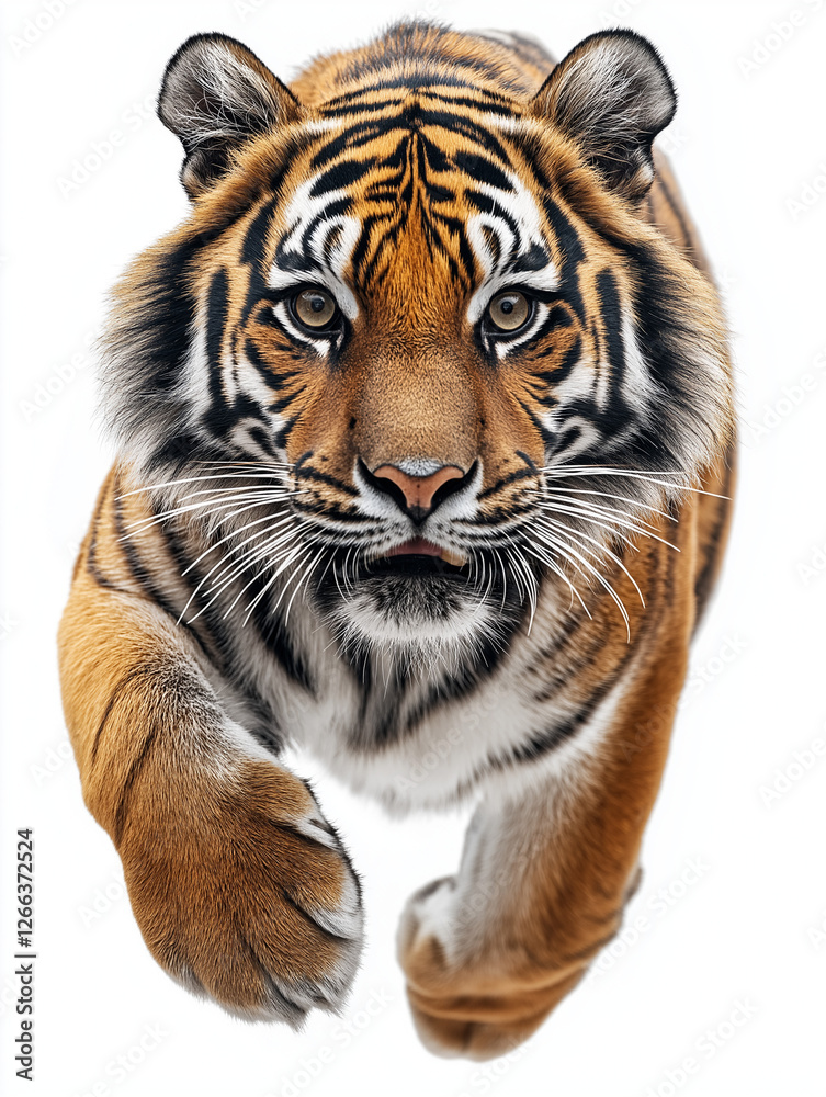 Obraz premium Majestic Bengal Tiger in Profile: Capturing the Grace and Power of the Wild in Stunning Detail. isolated white background