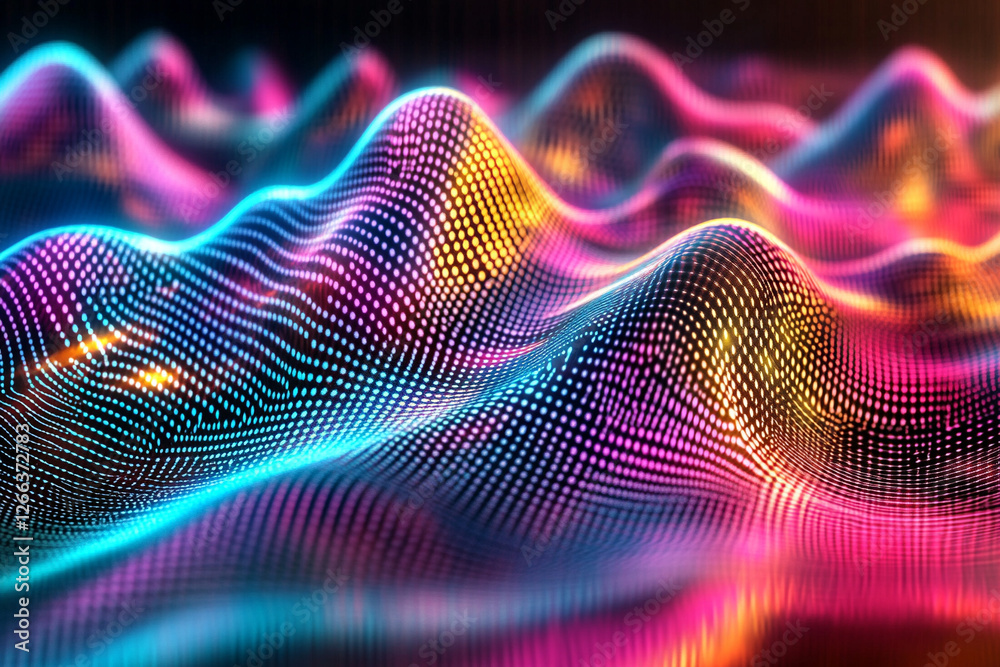 Colorful wave abstract in 3D neon tones soft curves high contrast lighting futuristic design radiant energy modern digital style Colorful wave abstract in 3D neon tones soft curves high contrast lighting futuristic design radiant energy modern digital style