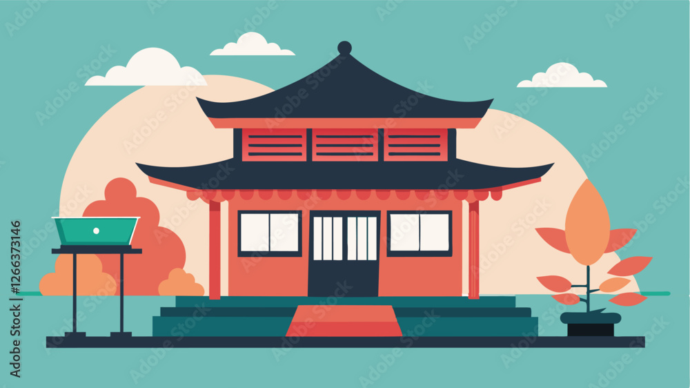 Fototapeta premium With the ryokans traditional design and minimalistic decor I find myself feeling more focused and motivated while working remotely without any distractions.. Vector illustration