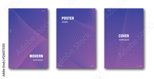Gradient purple cover posters with wave line patterns flowing on copy space for business, social media, print, party, festival design illustration