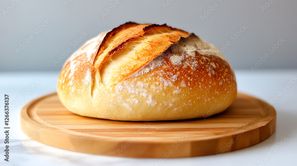 Freshly baked artisanal bread resting on a wooden cutting board, showcasing a golden crust and soft interior, perfect for gourmet sandwiches or as a side to any meal. Freshly baked artisanal bread resting on a wooden cutting board, showcasing a golden crust and soft interior, perfect for gourmet sandwiches or as a side to any meal.