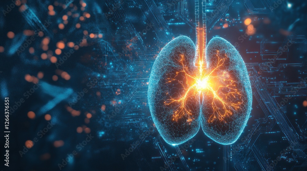Lungs digital illustration, glowing internal organs, respiratory system, healthcare, medical technology. Lungs digital illustration, glowing internal organs, respiratory system, healthcare, medical technology.