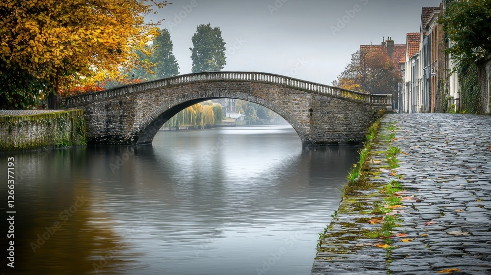 Autumnal canal bridge in a European city Autumnal canal bridge in a European city