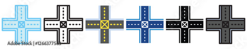 Junction multi style, mini illustration icon. outline, flat, glyph, line color, UI, UX kit, app, web development, digital or print. For education, construction, transportation, traffic management.