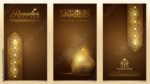 Ramadan Kareem Islamic glow mosque dome with arabic geometric pattern design for greeting and banner