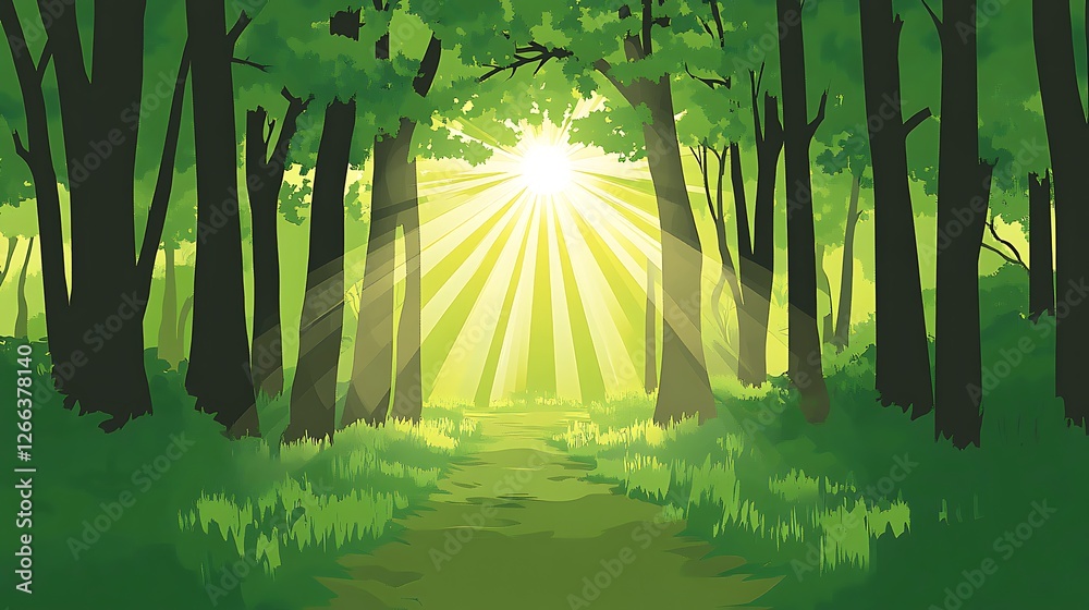 Fototapeta premium Sunlit Path Through A Lush Green Forest