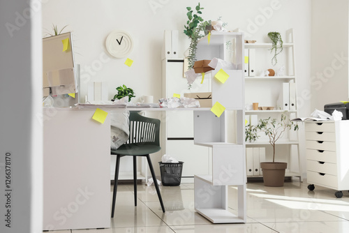 Interior of messy office wi...