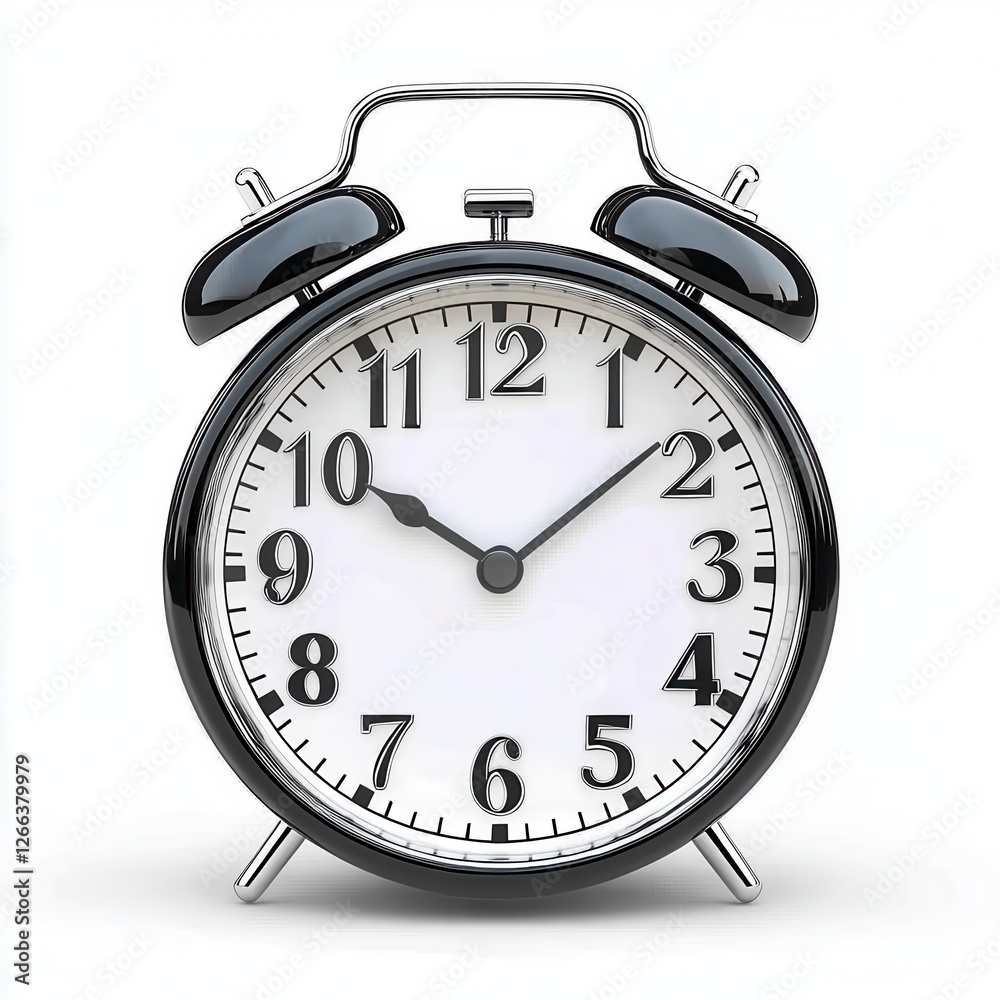 Classic Black Alarm Clock on White Background, Generative AI. Classic Black Alarm Clock on White Background, Generative AI.