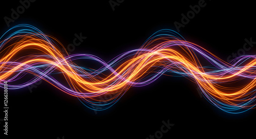 Vibrant Multicolored Light Waves on Black Background