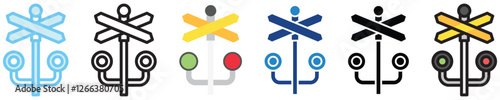 Level Crossing multi style, mini illustration icon. outline, flat, glyph, line color, UI, UX kit, app, web development, digital or print. For construction, transportation, traffic management.