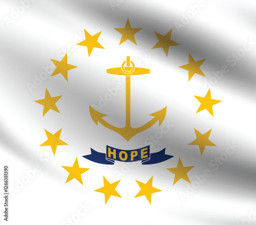 Rhode Island flag official colors and proportion digital vector illustration. Pleated flag.
