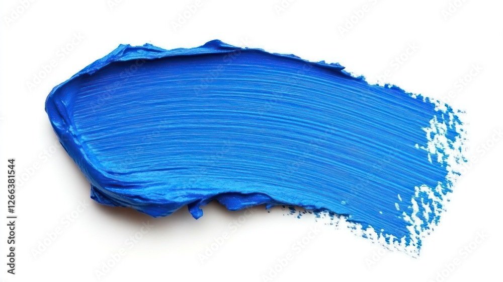 Fototapeta premium Vivid blue paint stroke on a white background, showcasing texture and color vibrancy, ideal for artistic and design purposes
