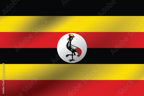 Uganda flag official colors and proportion digital vector illustration. Pleated flag.