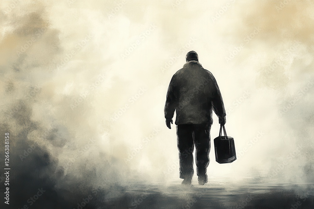 Solitary Figure Walking into the Mist Carrying a Briefcase Solitary Figure Walking into the Mist Carrying a Briefcase
