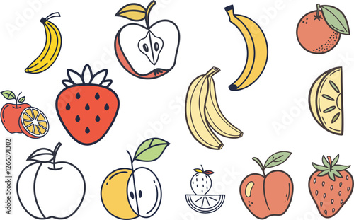 editable stroke fruits icon set vector illustration