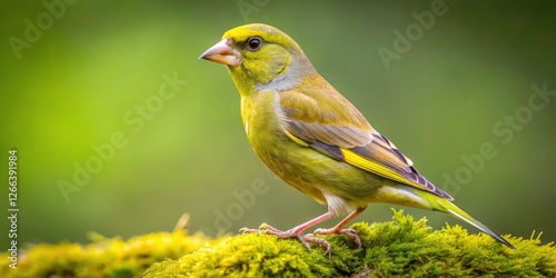 Detailed close-up showcasing a wild greenfinch's vibrant plumage.